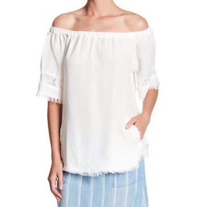 Billy T Off The Shoulder Frayed Hem Blouse